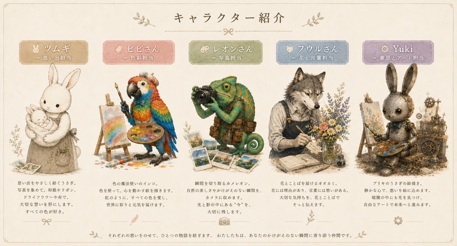 my place に暮らす5人の仲間たち キャラクター紹介